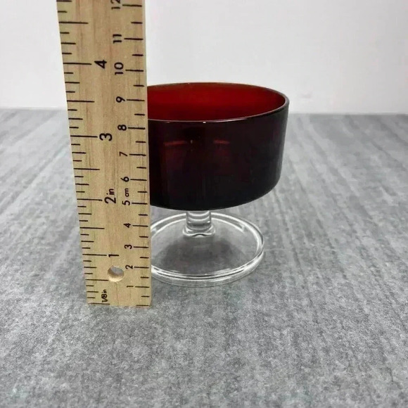 Set of 4 Vintage Ruby Red Glass Dessert Cups Clear Stem - Picture 6 of 8